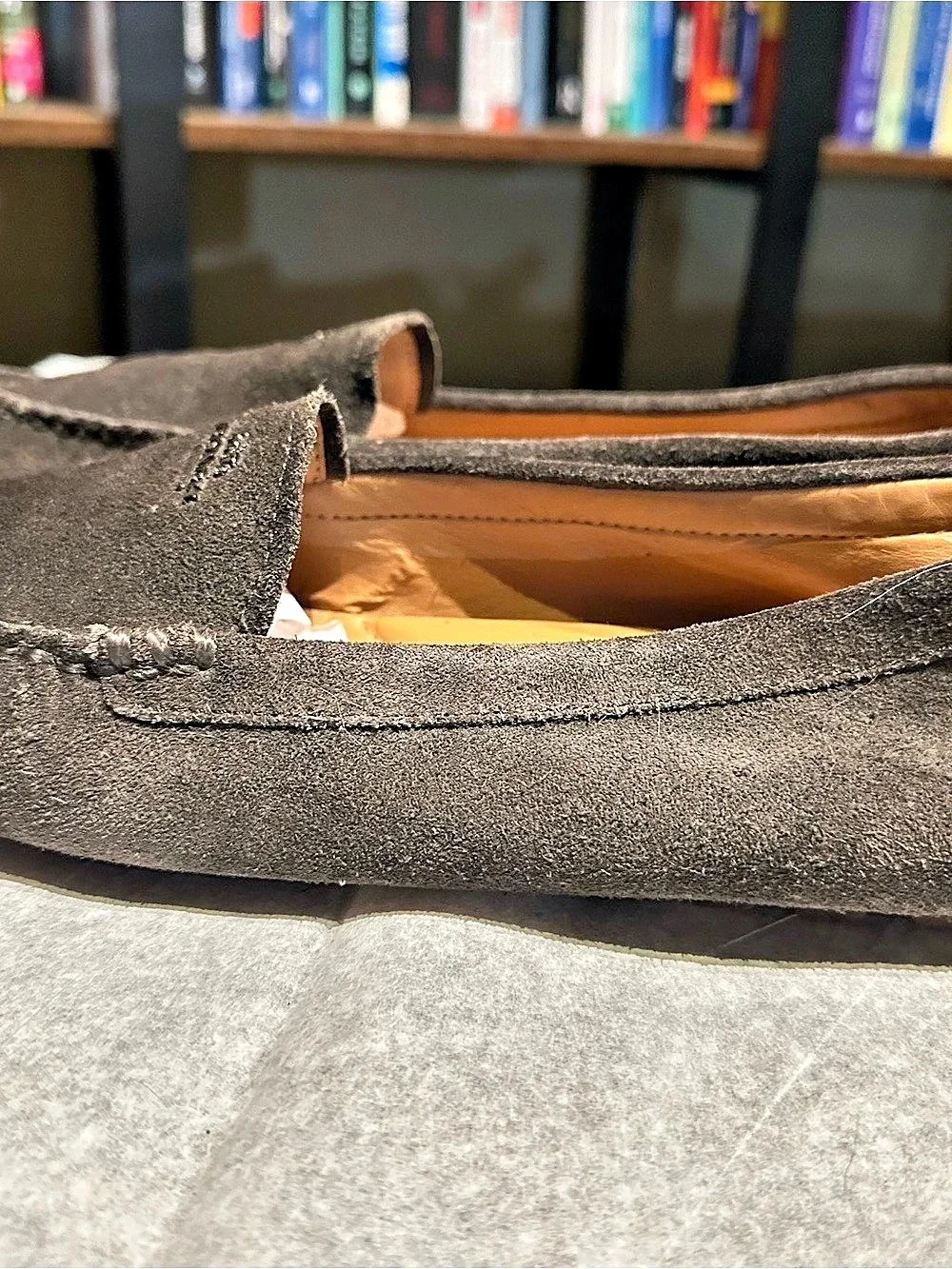 Coach Amber Suede Driving Moccasins Piombo Gray Loafers Sz 8B Quiet Luxury